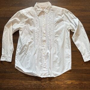 Mikado Vintage Cotton White Embroidered Button-Front Blouse